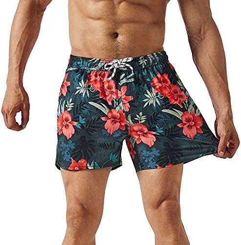 maamgic Mens 5.5 Inch Stretch Swim Trunks 70s 80s 90s Quick Dry Swimming Shorts Mesh Lining Swimwear Bathing Suits Boardshorts Beach Wear Swim Suits Floral Black Medium