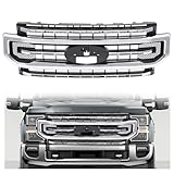 KUAFU Front Grille Grill Compatible with 2020-2022 Ford F-250 F-350 F-450 F-550 Super Duty Bumper Upper Hood Grille Silvery & Black Plastic(ABS)
