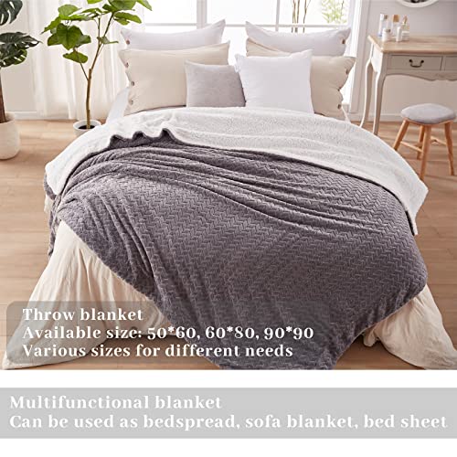 Sunstyle Home Sherpa Fleece Blanket Full Grey Soft Cozy Plush Fluffy Flannel Thick Blanket Leaf Jacquard Luxury Winter Warm Reversible Blankets For Couch, Sofa, Bed 60X80 #TOP3