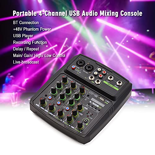 Mengpaneel 4-kanaals audiomixer mengconsole led-scherm ingebouwde geluidskaart USB-BT-verbinding met 2-bands EQ Gain… - Image 8