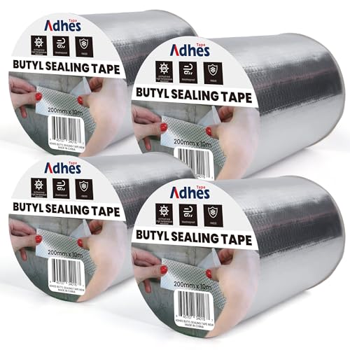 Image of Adhes Butyl Sealing Tape 8 inch x 33feet x 4Rolls, Waterproof Rubber Adhesive Repair Tape for Roof, Window, RV, Pipe, Gutter & Leak Fixing - Weatherproof & UV Resistant