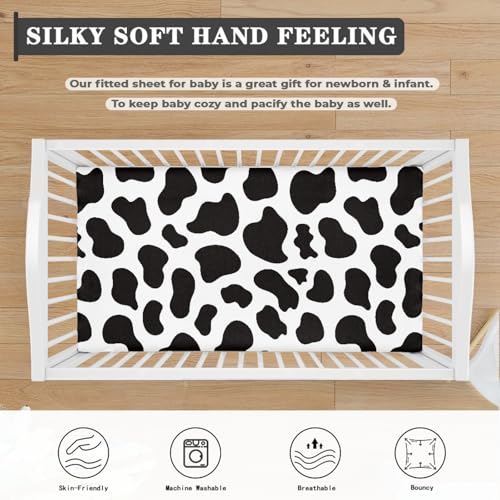Image of Cow Pattern Fitted Crib Sheet Black White Cowhide Baby Crib Sheet Fit Standard Crib and Toddler Mattress,Crib Mattress Sheets for Boys Girls 28 inchx52 inch