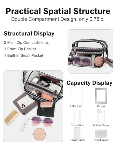Image of FADEON Clear Bag for Stadium Events, Clear Crossbody Bag, Transparent Purse | Double-Zipper Clear Crossbody Meets 12 inchx12 inchx6 inch Stadium, Reinforced Straps, Waterproof for Concerts, Sports & Festivals