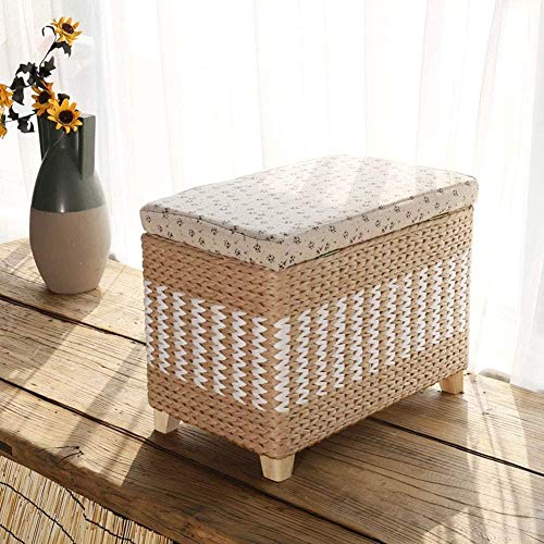 Paniers de rangement en rotin – Ottoman en osier naturel fait à la main avec structure en bois massif pour décoration de salon