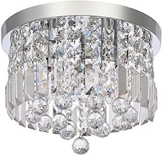 Modern Crystal Chandelier Lighting, A1A9 Round Flush Mount LED Ceiling Light Fixture, Elegant Chrome Pendant Lamp for Dining Room Bathroom Bedroom Living Room Lounge (D30cm)