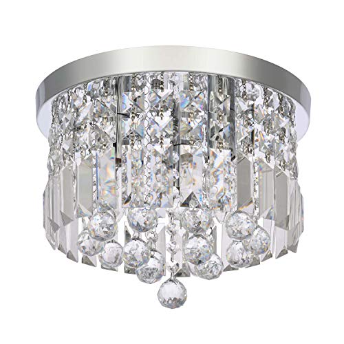 Lustre en cristal moderne Ø30cm avec plafonnier chromé encastré pour salon