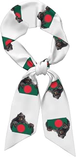 Bigfoot Hold Bangladesh Flag Luxury Silk Scarf for Women Soft Shiny Lightweight Multifunctional Hair Head Neck Purse Scarf Bandana Headscarf Summer 7.9x119cm