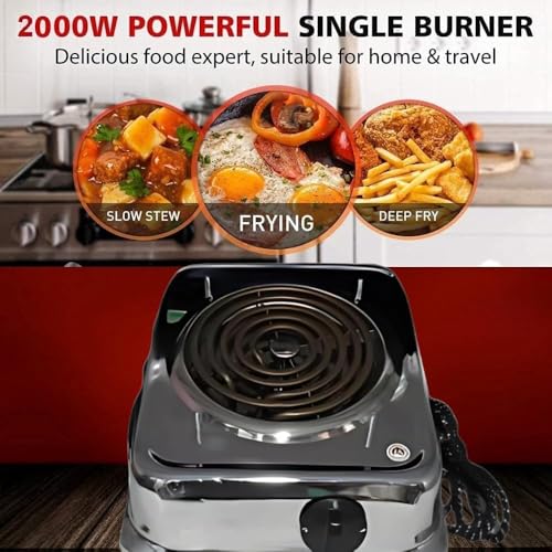 Image of Drumstone 2000W Electric Hot Plate Single Burner - High-Efficiency Fast Heating Cooktop with Durable Chrome Surface, Even Heat Distribution, Portable Compact Design for Kitchen, Office & Travel Use