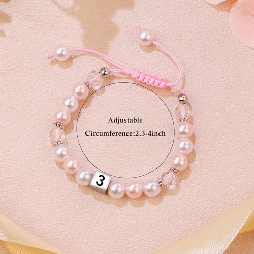 Image of Sereney Birthday Gifts for Girls, Beaded Bracelets as 1 /2 1 2 3 4 5 6 7 8 9 10 11 12 13 14 15 16 Year Old Birthday Gift, Adjustable Cross /Pearl Bracelet as Happy Birthday Gifts for Daughter