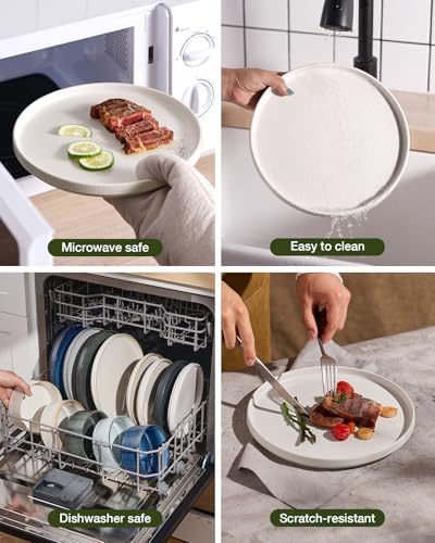 Image of Famiware Star 8-Piece Stoneware Dinnerware Sets for 4 - 10.5 inch Flat Dinner Plates & 23 oz Deep Cereal Bowls, for Everyday & Formal Use, Chip & Scratch Resistant, Microwave /Dishwasher Safe, Matte White