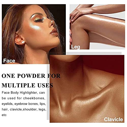 JISKG Glitter Powder Highlighter Makeup, Body Brightens the Natural Three-Dimensional Face Blusher Fairy Highlight Patting Powder. (01#White Moonbeam)