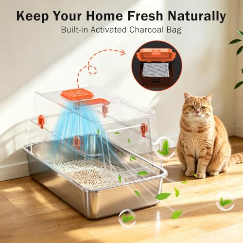 Arenera de acero inoxidable XL con tapa para gatos miniatura 7
