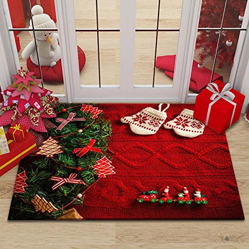ZZDXW Felpudo Entrada Casa Navidad Roja Felpudo Antideslizante,Felpudo Exterior Lavable a Máquina Alfombra Entrada Absorbente Felpudos Desinfectantes para Pasillo,Cocina, Jardín(50x80cm)