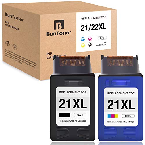 BUNTONER Remanufactured Ink Cartridges Replacement for HP 21 22 21XL 22XL use with HP DeskJet F380 F2240 F2210 D1520 D1455 D2460 F335 PSC 1410V OfficeJet 4315V (Black, Tri-Color, 2-Pack)