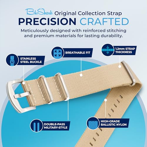 Image of BluShark - Original Collection Military-Style Waterproof Watch Strap, Fits All Timepiece Brands, Durable Nylon Wristwatch Accessories with Stainless Steel Buckle - 18mm, 20mm, 22mm & 24mm Watch Bands