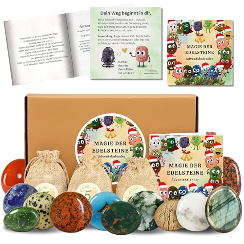 MilaBoo® Adventskalender Edelsteine – 24 Glückssteine im Jutesäckchen...