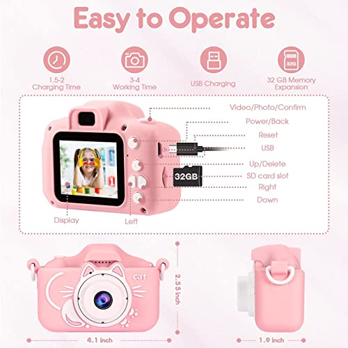 Kids Camera Toys For 4 5 6 7 8 9 Year Old Boys Girls Christmas Birthday Gifts Dual Lens Selfie Camera For Kids，Mini Children Video Record Camera With 1080P Hd 2 Inch Screen With 32Gb Card (Pink) #TOP1