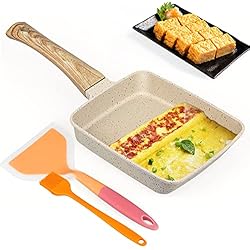 Sartenes Cuadradas Para Tortillas dingdongji Sartén Tortilla Japonesa,Sartén Tamagoyaki,Sartén Cuadrada Japonesa con Espátula de Silicona y Cepillo de Aceite,Utensilios de Cocina de Cocina para el Hogar