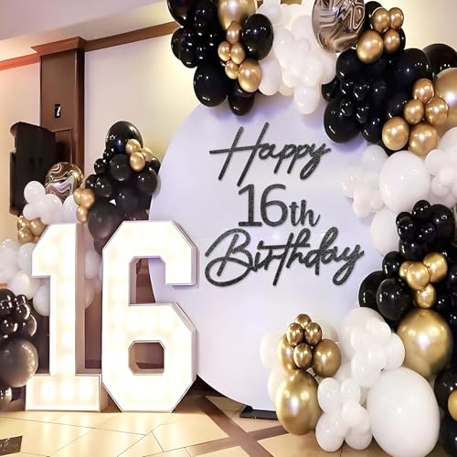 Image of Glitter Black Happy Birthday with 0-9 Numbers Sign for Backdrop - Felt Custom Age Happy Birthday Sign