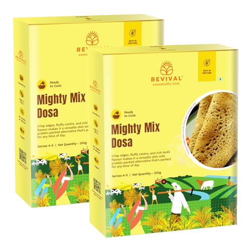 Image of Revival Mighty Mix Instant Millet Dosa Mix - 200g (Pack of 2) | High-Protein & Fiber-Rich | Healthy Breakfast & Dinner Option | No Preservatives | Crispy Dosa Ready in 15 Minutes | Nutritious Vegan Meal