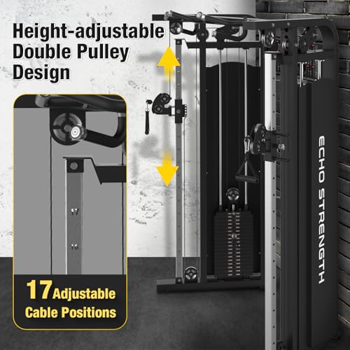 Image of Commercial Functional Trainer Cable Machine, Multifunctional Cable Crossover Exercise Machine, All in One Home Gym System, Workout Weight Machine for Strength Training, Compact Fitness Equipment Set