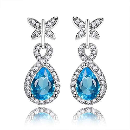 Pendientes de gota aguamarina azul plata ley 925 joyas finas mujer aretes colgantes elegantes