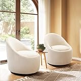 MALOL 360° Swivel Accent Chair Set of 2, Mid-Century Modern Chair with Hidden Storge, Small Swivel Chair with Arms for Living Room/Office - Beige