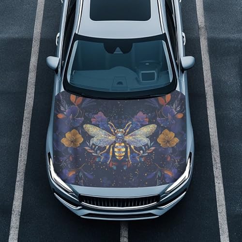 Image of Car Hood Cover,Bee Print Portable Car Hood Cover Protector Suitable Most Automotive Sedans Trucks Pickup Sports Cars for Outdoor