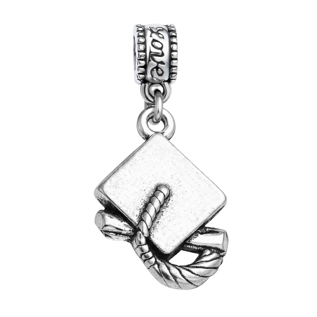 Graduation Cap Charm - 2025 Graduation Bead for Pandora, Chamilia, European Bracelet - Class of 2025 Jewelry Gift for Students & Graduates, Small, Silver, Gemless-image-35