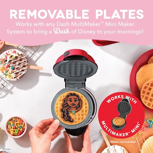 Image of Dash MultiMaker Mini System Removable Plate Set - Ceramic, Nonstick Replacement Plates for Fun-Shaped Waffle Breakfast - Waffle Maker Not Included - 4-Inch - Two-Pack - Moana & Pua