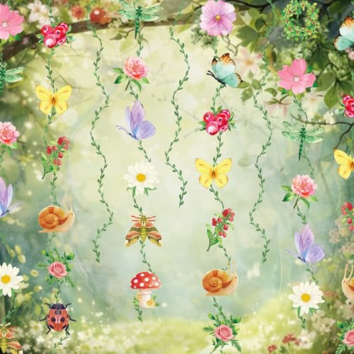Kriyokiaa Garden Party Decorations Garland, Ready to Hang Wildflower Party Decorations with Double Sided Flowers Butterflies and Green Vines for Fairy Forest Baby Shower Birthday Tea Party