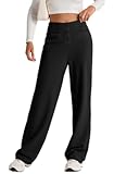 Womens High Waist Button Stretchy Work Pants Straight Leg Office Dress Pant Business Casual Trousers with Pocket