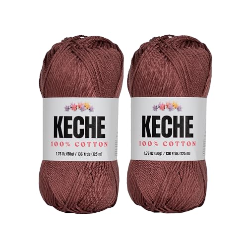 Image of Cotton Yarn - 100% Cotton Yarn for Crocheting and Knitting, Mercerized Cotton Amigurumi Yarn Fine-Sport 2 1.76 oz (50g) / 136 Yrds (125 m) 2 Skeins - Brown