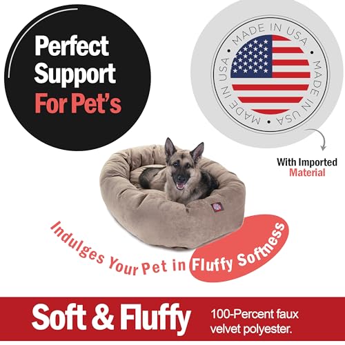Image of Majestic Pet 52 Inch Micro Velvet Calming Dog Bed Washable - Cozy Soft Round Dog Bed with Spine for Head Support - Fluffy Donut Puppy Mat 52x35x11 (inch) X- Large - Pearl (2025)