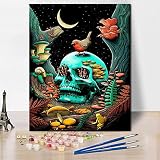 Kit de peinture par numéros tête de mort par numéro pour adultes et enfants sur toile avec pinceaux et pigments acryliques pour décoration de maison et salon 40,6 x 50,8 cm