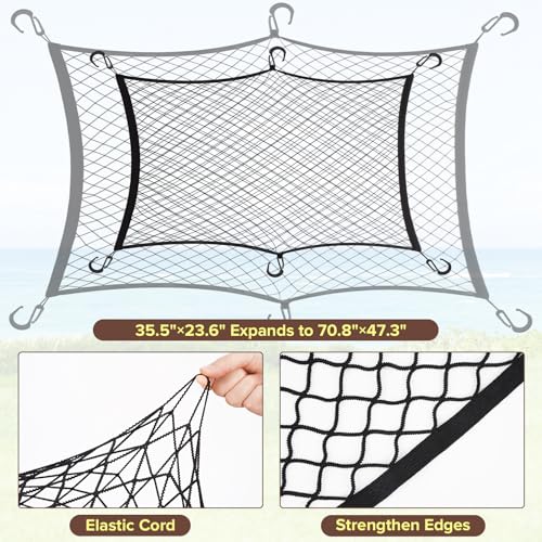 Kaskawise Elastic Mesh Cargo Net for Folding Wagon, Heavy Duty Stretch Storage Cover with 6 Hooks for Beach Cart, Garden Utility Trolley Accessories, 35.5 x 23.6 Inch Black by Kaskawise - Image 4