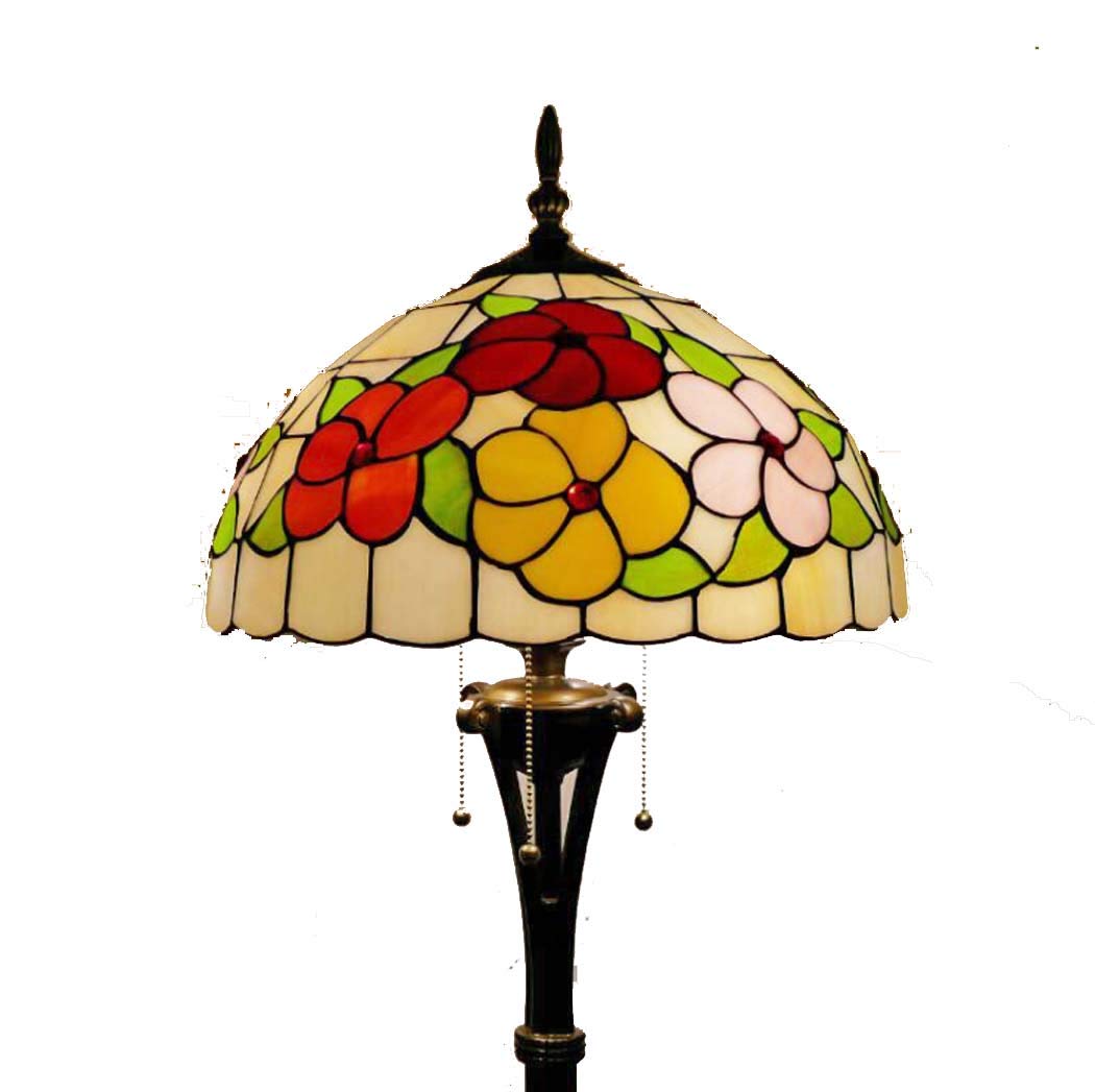 IUokLU 16-Inch Floral Stained Glass Tiffany Style Floor Standing Lamps for Living Room Bedroom Floor Uplighter with 3-Light Reading Floor Lamp,Foot Switch,E27