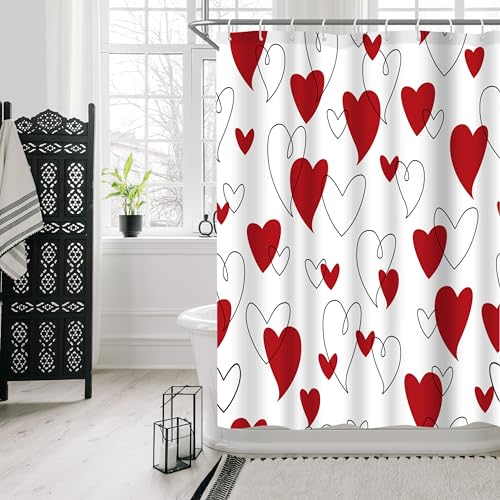 Wollmix WLYLA173UU Red Heart Shower Curtain, Polka Dot Sweethearts Love Valentine'S Day Line Heart Bathroom Fabric Shower Curtain Sets thumb #3