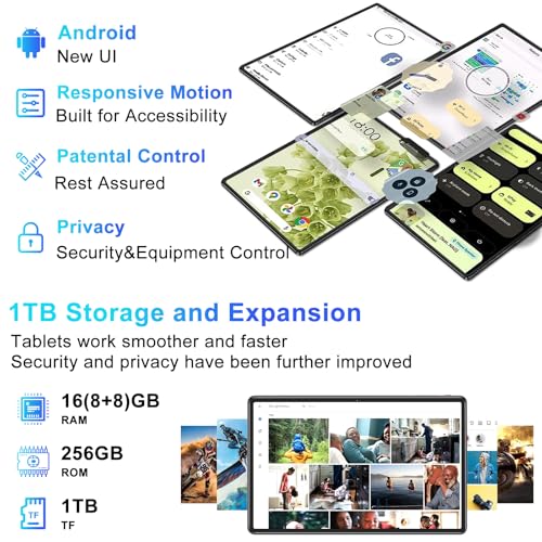 Image of 2026 Lastest Tablet 11 Inch Android Tablet with16GB + 256GB + 2TB Expand, 8600mAh, Support Octa-Core 2.0 GHz, 5G WiFi, 2000 * 1200, GMS, 5MP + 13MP Dual Camera, Bluetooth 5.0, Tablet with Case, Black