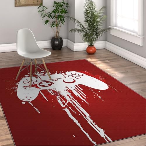 Tapis lavable 120x150cm abstrait rouge manette de jeu