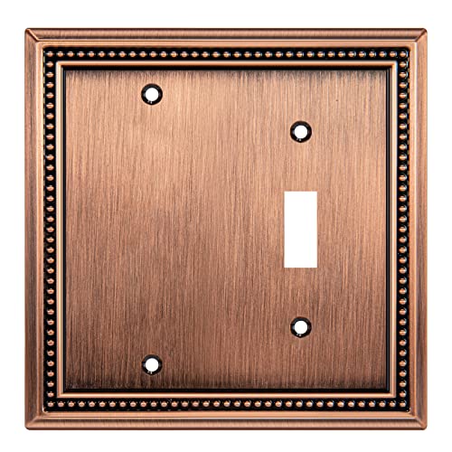 Image of Henne Bery Sunken Pearls Heavy Duty Decorative Wall Plate Switch Plate Outlet Cover (Blank /Toggle, Antique Copper)
