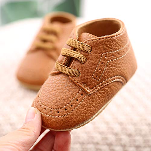 Quernn Boys Girls Infant Sneakers Newborn Oxford Dress Shoes Wedding Toddler Loafers First Walking Crib Shoes(101Bn 11), Brown, 0-6 Months Infant #TOP2