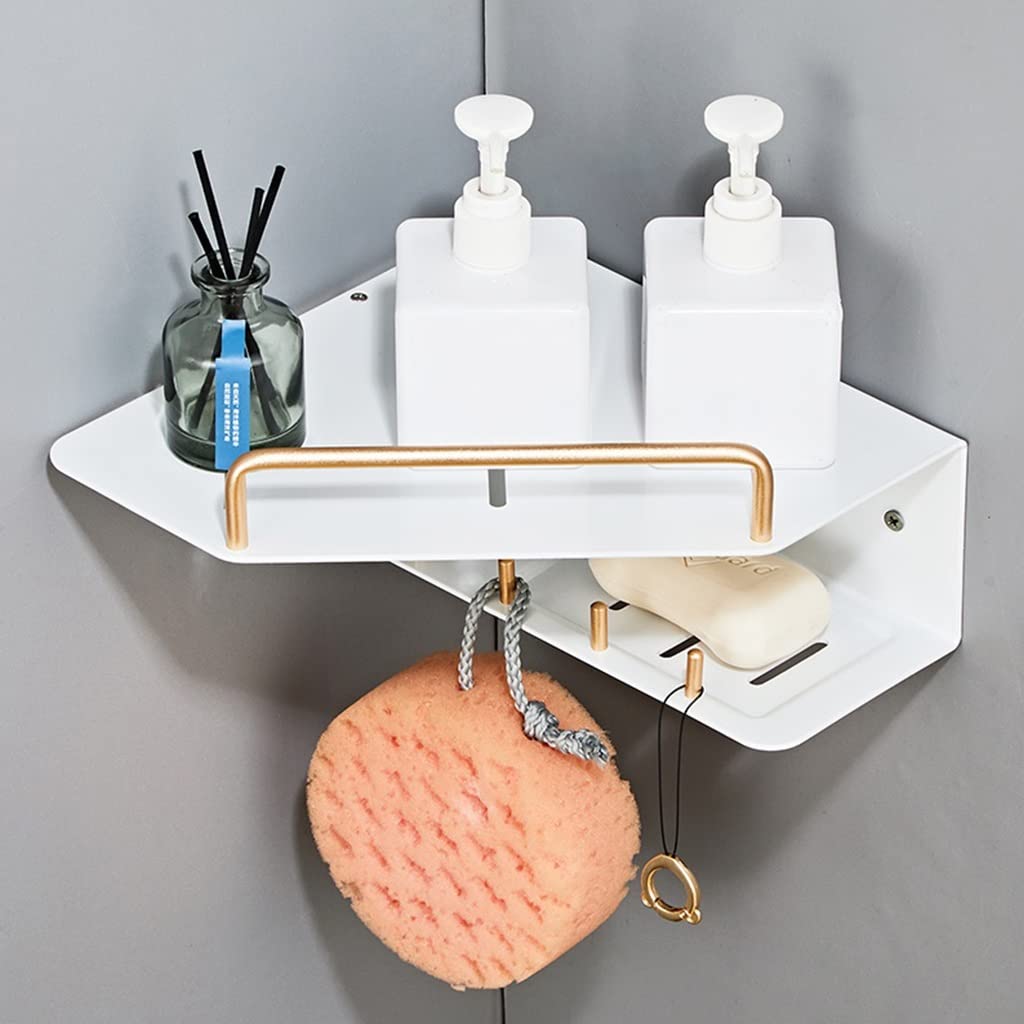 SDGBCXD bathroom shelves, Aluminum Bathroom Shelves with Soap Dish, Toothpaste Storage Rack, Wall-Mounted Kitchen Spice Organize(Thickened Double Layer)