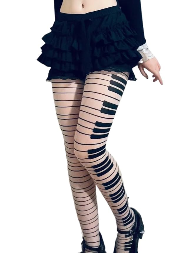 Womens Whimsy Twee Piano Tights Funky Patterned Stockings Emo Goth Whimsy Clothes Y2k Aesthetic
