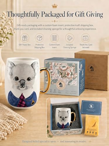 Taza de cerámica animal 24oz con asa dorada miniatura 6