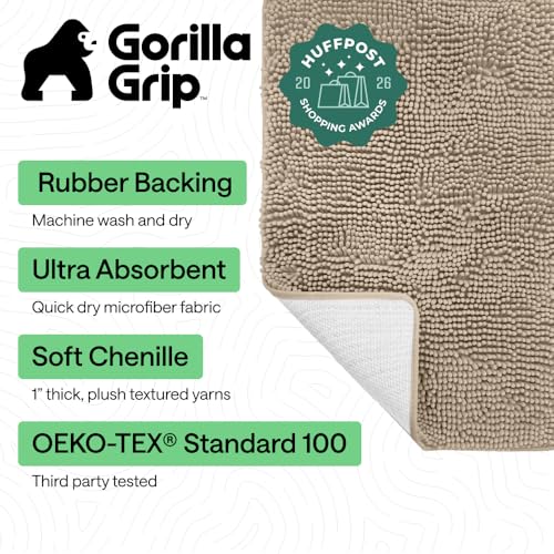 Image of Gorilla Grip Bath Rug 42x24, Thick Soft Absorbent Chenille, Rubber Backing Quick Dry Microfiber Mats, Machine Washable Rugs for Shower Floor, Bathroom Runner Bathmat Accessories Decor, Beige