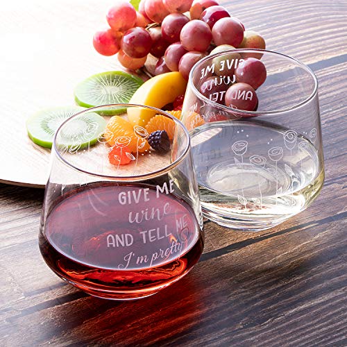 YWHL Stemless Burgundy Wine Glass with Funny Saying for Women 13 oz - Unique Wine Gift for Wine Lovers - Perfect for Red and White Wines - Dishwasher Safe