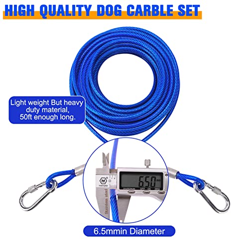 Image of Mihachi 50Ft Dog Tie Out Cable for Dog Up to 250lbs, Steel Wire Dog Leads for Yard, Dog Runner for Yard, Rust- Proof Training Tether for Medium to Large Dog Chains Outside