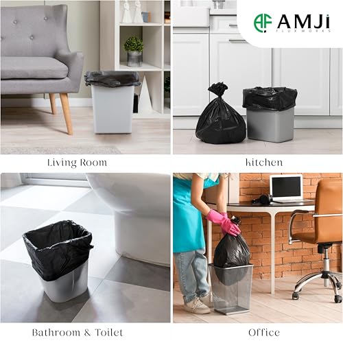 Image of Garbage Bags Medium | 180 Count | 30 Bags x 6 Rolls | 19 x 21 Inches Dustbin /Trash Bags | Black Disposable Bags with Detachable Tie-Tape | For Kitchen, Home, Hotel, Wet & Dry Waste