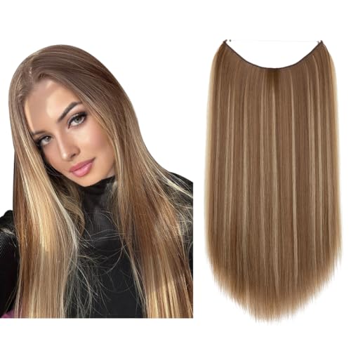 Image of SARLA 22 inch Synthetic Straight Halo Hair Extension Natural Invisible Wire Flip Hairpieces No Clip No Glue No Tape Size Can Be Adjusted M02(#10H24B)